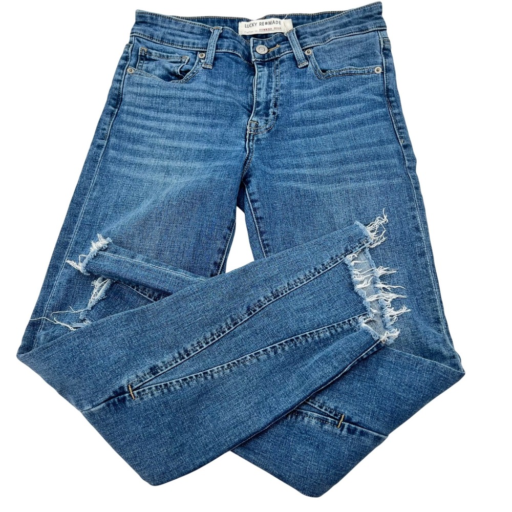 Lucky Brand Ava Skinny Jeans Womens 4/27 Medium Wash Raw Hem Lucky Re-Made Blue